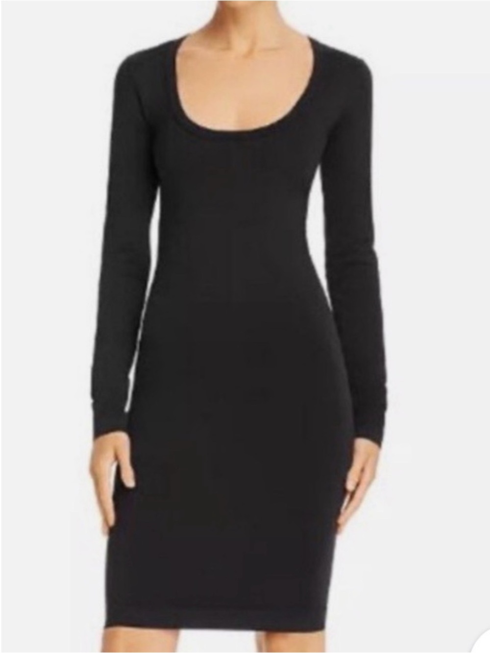 NWT Helmut Lang Black Long-Sleeve Scoop-Neck Bodycon Dress